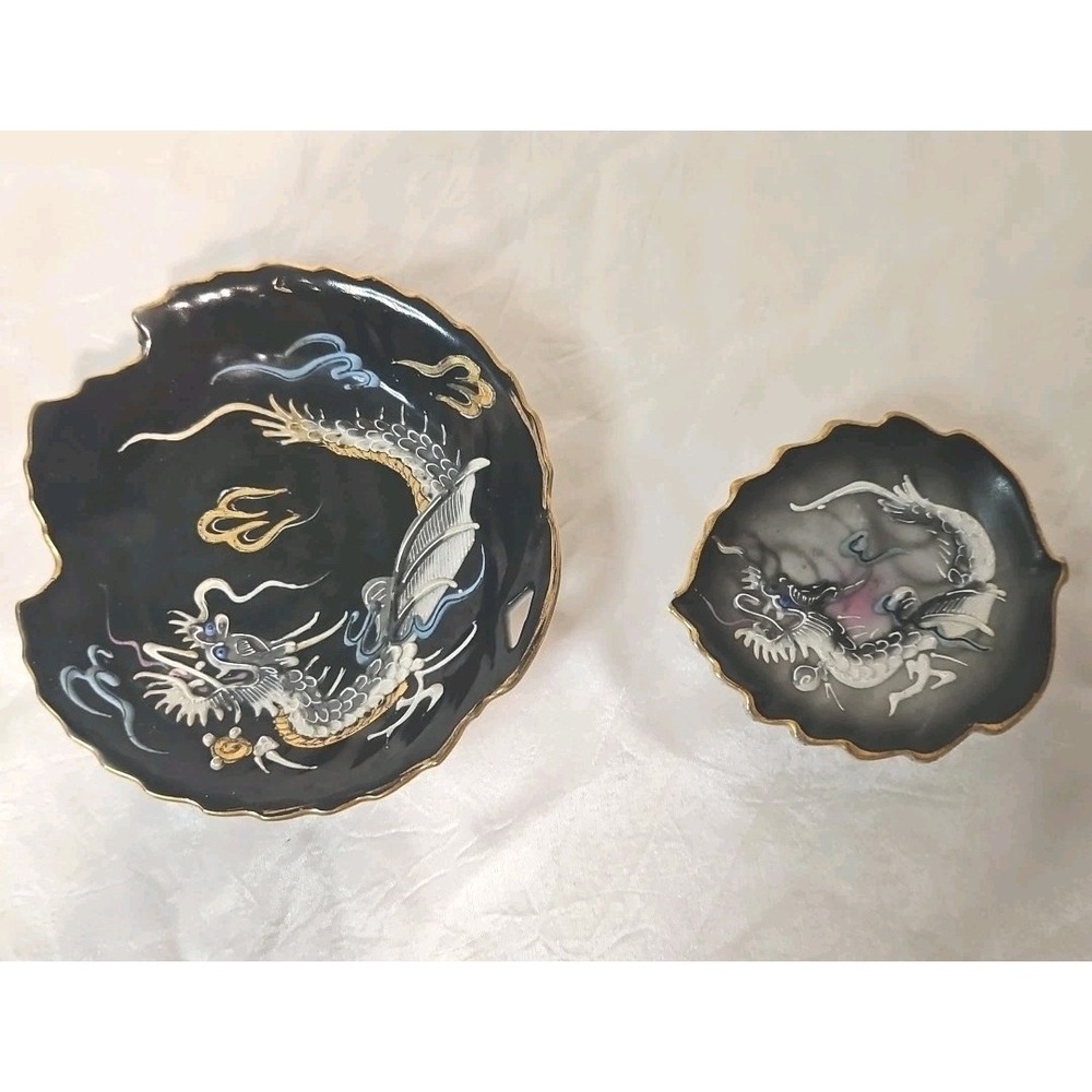 Japan Dragon‎ Ware Moriage Trinket Dish Wall Hanger 🐉 Lot Of 2